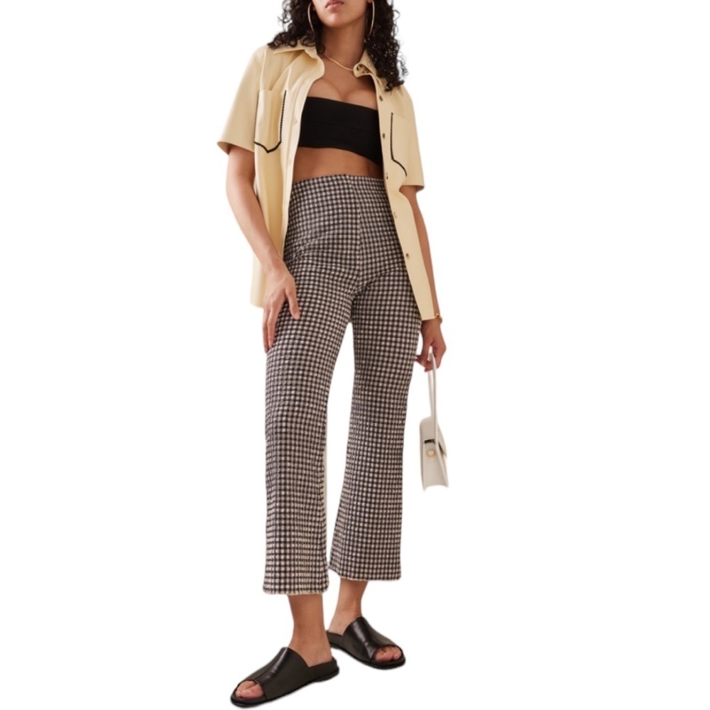 NANUSHKA Tesa Checked Gingham High Waist Flared Cropped SeesuckerTrousers Sz S